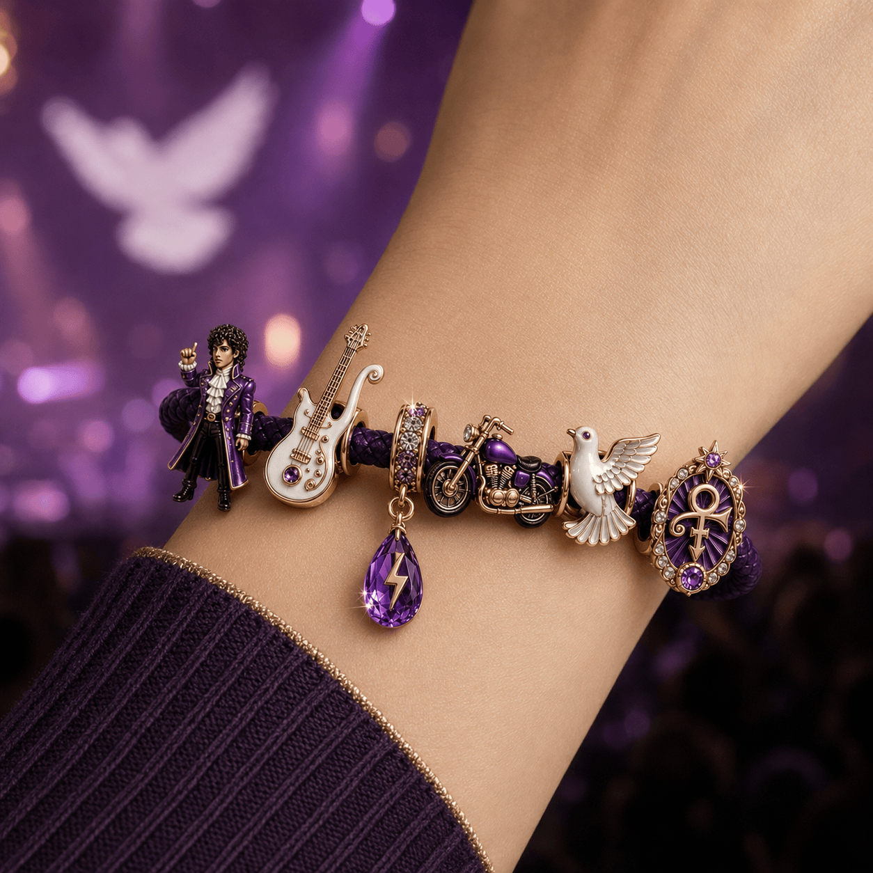 PRCE round braided leather cord Charm Bracelet Set NHVH