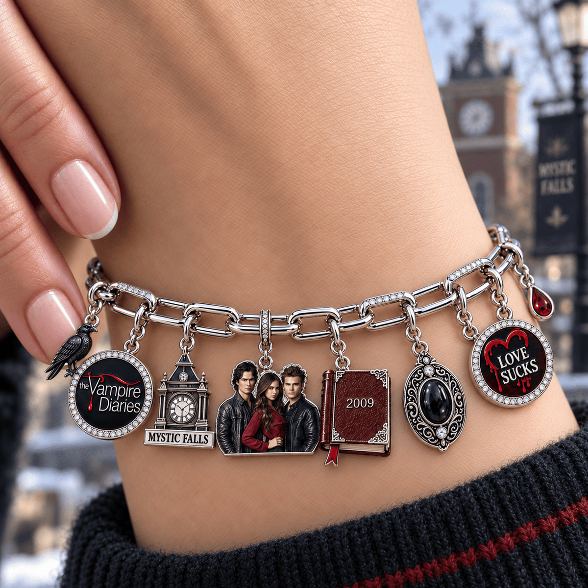 TVD Silver Charm Bracelet Set NTVA