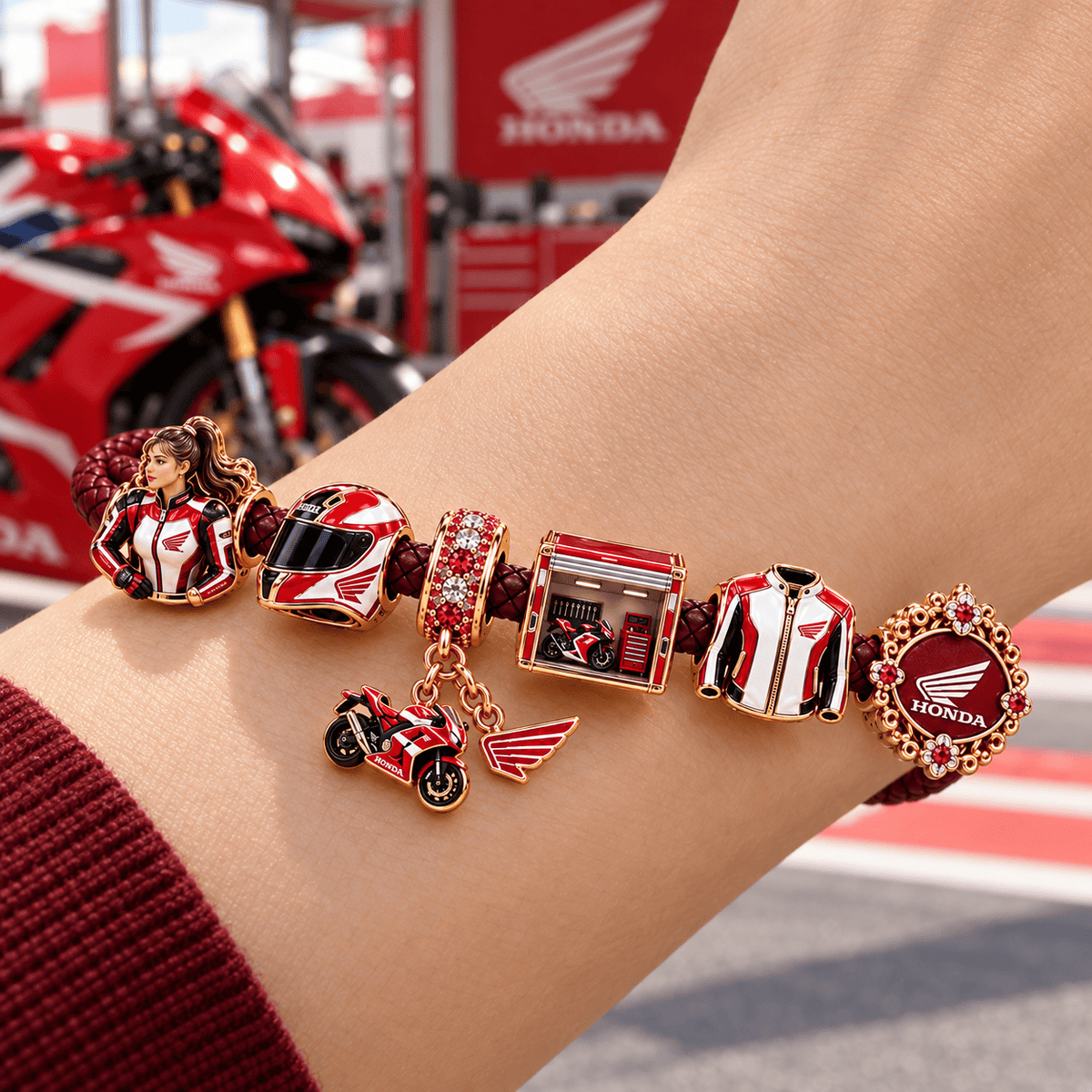 HND Braided Leather Charm Bracelet Set NHVH