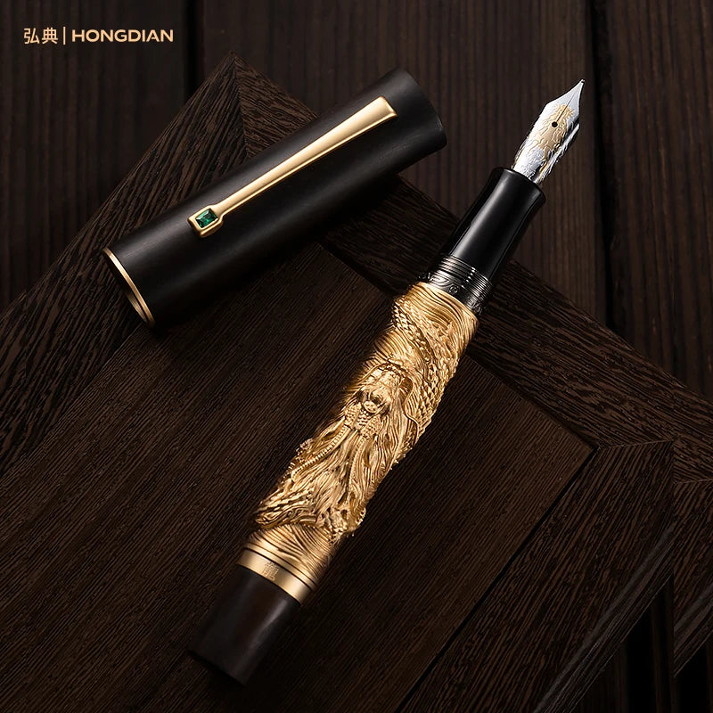 LT Hongdian N24 dragon Wooden Fountain Pen Natural Handmade High-grade Mahogany Pen Writing